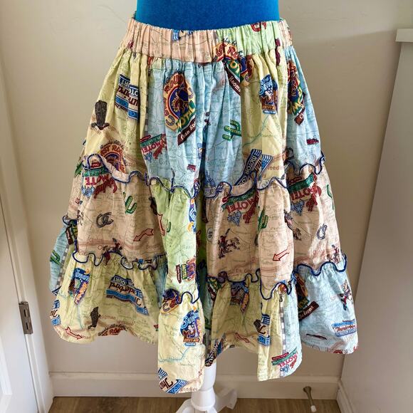 Vintage Western Rockabilly Ruffled Skirt Rt. 66 Print Cottage - Picture 1 of 11